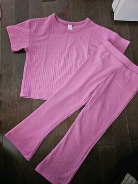 Kids Ribbed Pink Two-Piece Set
